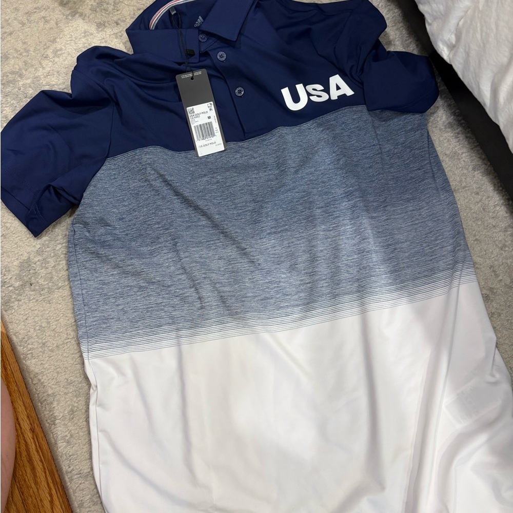 USA Navy Blue & White Men's Polo Shirt NWT Golf